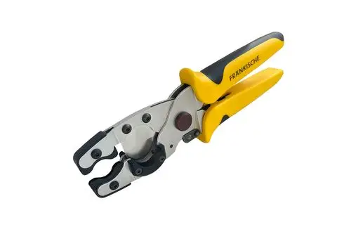 Kombischneider von Fränkische mit gelben, ergonomischen Griffen und metallischen Schneidklingen, geeignet für das Schneiden von Rohren.